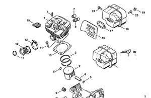 MS 341 - Cylinder, tłumik wydechu spalin