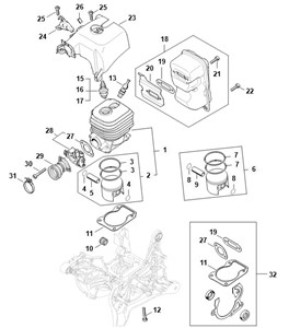 TS 500i - Cylinder, tłumik wydechu spalin