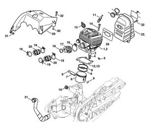 TS 800 - Cylinder, tłumik wydechu spalin