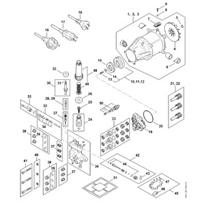 RE 150 - Silnik elektryczny, Przewód przyłącza zasilania, Blok zaworowy, Pompa RE 150