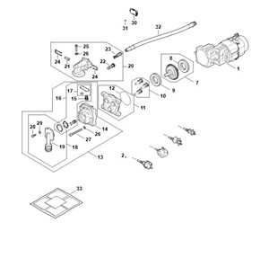 RE 100.0 PLUS CONTROL - Silnik elektryczny, Przewód przyłącza zasilania, Blok zaworowy, Pompa