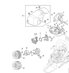 MS 462 C-M - Wspornik gaźnika, filtr powietrza, pokrywa M-Tronic
