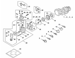 RE 80 - Silnik elektryczny, Przewód przyłącza zasilania, Blok zaworowy, Pompa