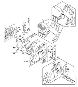 MS 440 - Hamulec łańcucha, pokrywa koła napędu łańcucha