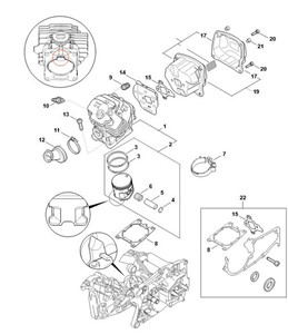 MS 462 C-M - D - Cylinder, tłumik wydechu spalin
