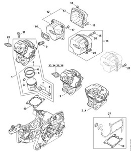 MS 362 - Cylinder, tłumik wydechu spalin