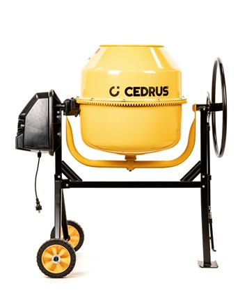 Profesjonalna betoniarka elektryczna Cedrus BT220 o pojemności 220L z żeliwnym wieńcem i kołem przechyłu