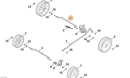 Oryginalna stalowa oś koła kosiarki Stihl OEM 6311 700 2405 przeznaczona do modeli z serii 235