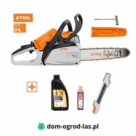 Zestaw STIHL: pilarka spalinowa MS 172, olej HP 100 ml, prowadnik 2-w-1 3/8 P 4,0 mm i olej do pił łańcuchowych ForestPlus 1 l