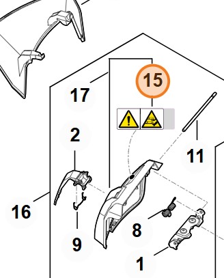 Oryginalna naklejka etykieta ostrzegawczo-informacyjna Stihl OEM WA41 967 7200 do obudowy kosiarki