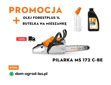 Pilarka STIHL MS 172 C-BE z olejem i butelką w promocyjnej ofercie.