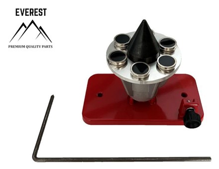 Profesjonalna magnetyczna wyważarka do noży Everest 03-06074 z czerwoną podstawą i ramieniem pomiarowym.