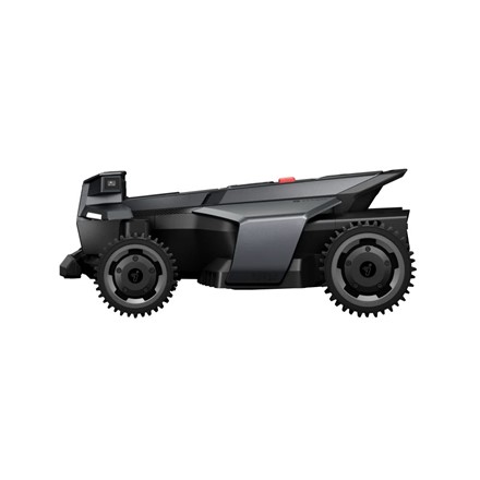 Robot koszący Segway Navimow X430 z napędem na cztery koła i dwoma dyskami tnącymi na dużym trawniku.