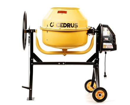 Profesjonalna betoniarka elektryczna Cedrus BT160 160L z żeliwnym wieńcem na stalowej ramie