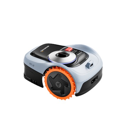 Bezprzewodowy robot koszący Segway Navimow i205 AWD pracujący w ogrodzie z gęstą roślinnością