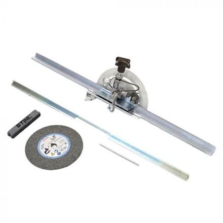 Rysunek techniczny przystawki do ostrzenia nożyc do żywopłotu do USG, zawierający szczegółowe numery komponentów i ich położenie