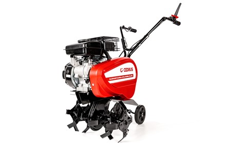Mała glebogryzarka spalinowa Cedrus GL08 z kołami transportowymi i silnikiem Weima