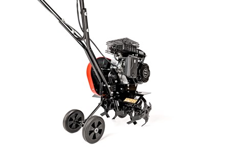 Mała glebogryzarka spalinowa Cedrus GL08 z kołami transportowymi i silnikiem Weima