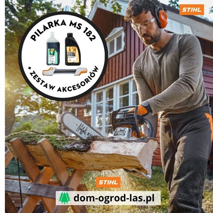 Zestaw STIHL MS 182 z prowadnikiem 2-w-1 3/8" P 4,0 mm, olejem HP Super 1 l, olejem ForestPlus 1 l – idealny zestaw startowy do cięcia drewna.