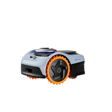 Bezprzewodowy robot koszący Segway Navimow i205 AWD pracujący w ogrodzie z gęstą roślinnością