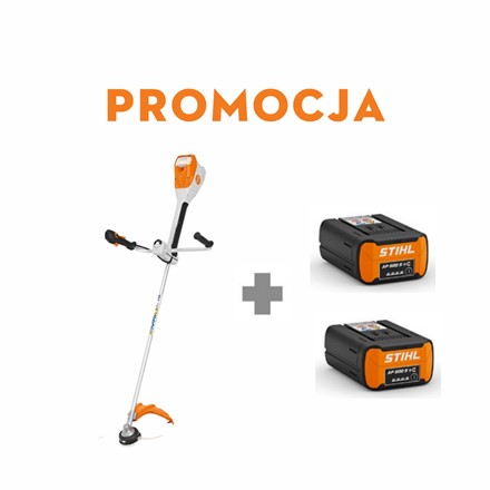 Kosa akumulatorowa STIHL FSA 200 z ergonomicznym oburęcznym uchwytem, widok z przodu na cały produkt, biało-pomarańczowa obudowa