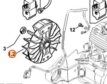 Oryginalne odlewane koło magnesowe wentylatora Stihl OEM 4224 400 1200 do przecinarki spalinowej TS 700