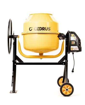 Profesjonalna betoniarka elektryczna Cedrus BT220 o pojemności 220L z żeliwnym wieńcem i kołem przechyłu