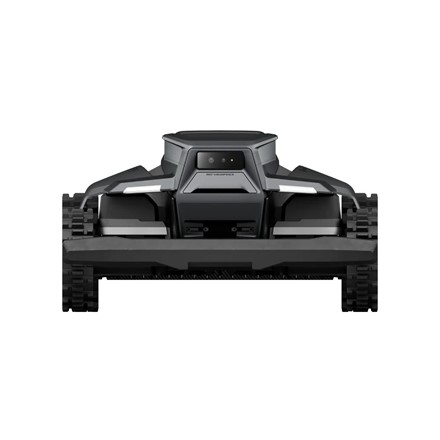  Robot koszący Segway Navimow X420 z napędem na cztery koła (AWD) manewrujący na stromym, trawiastym zboczu