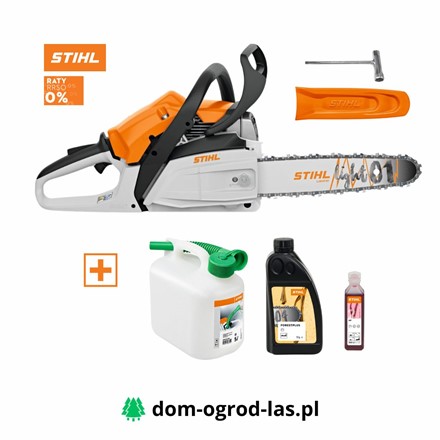 Zestaw STIHL: pilarka spalinowa MS 172, olej HP 100 ml, przezroczysty kanister 5 l na benzynę oraz olej do pił łańcuchowych ForestPlus 1 l