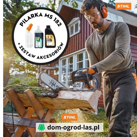 Zestaw STIHL: pilarka spalinowa MS 182, butelka do mieszanki paliwowej 1 l, olej HP Super 1 l i olej do pił łańcuchowych ForestPlus 1 l