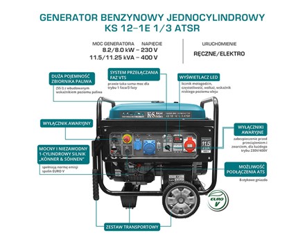 Generator benzynowy dwucylindrowy "Könner & Söhnen" KS 15-1E ATSR