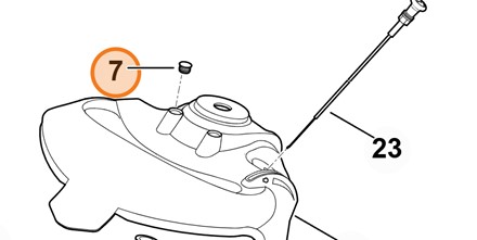 Oryginalna czarna zaślepka gumowa Stihl o średnicy 16mm i numerze katalogowym 9302 929 0500 do zabezpieczania otworów w traktorkach ogrodowych.