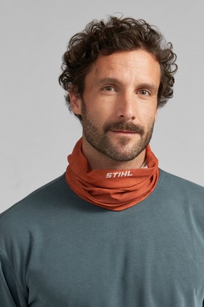 Komin PIXEL STIHL pomarańczowy z pikselowym wzorem i białym logo