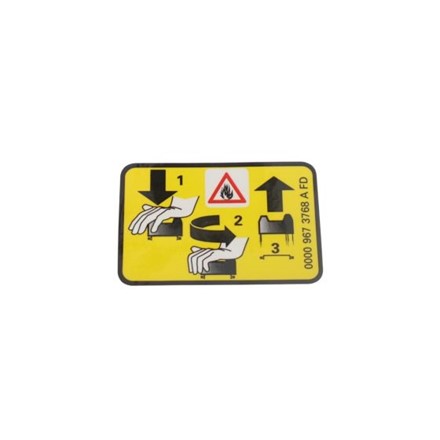 Oryginalny czarny korek wlewu paliwa Stihl OEM 0000 967 7238 z piktogramami ostrzegawczymi do przecinarek spalinowych