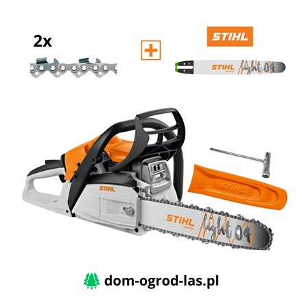 Zestaw STIHL MS 212 z dwiema sztukami łańcucha tnącego, prowadnicą Light 04, osłoną prowadnicy i kluczem serwisowym