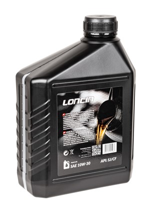 Duża butelka oryginalnego oleju silnikowego Loncin 10W30 o pojemności 1.4 litra do maszyn ogrodniczych czterosuwowych.