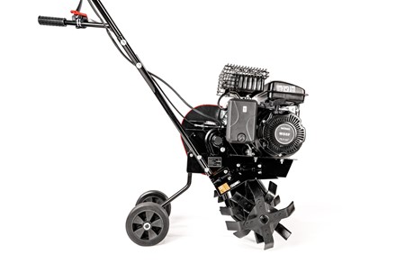 Mała glebogryzarka spalinowa Cedrus GL08 z kołami transportowymi i silnikiem Weima