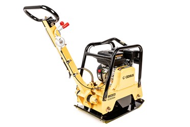 Dwukierunkowa zagęszczarka spalinowa Cedrus ZG06 122kg z widocznym mechanizmem rewersu i kołami