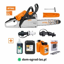 Zestaw STIHL: pilarka spalinowa MS 172, olej HP Super 1 l, olej ForestPlus, pomarańczowy Kombi-Kanister, systemy napełniania paliwa i oleju, łańcuch