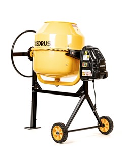 Profesjonalna betoniarka elektryczna Cedrus BT220 o pojemności 220L z żeliwnym wieńcem i kołem przechyłu