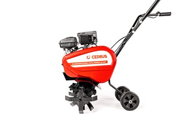 Mała glebogryzarka spalinowa Cedrus GL08 z kołami transportowymi i silnikiem Weima