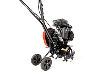 Mała glebogryzarka spalinowa Cedrus GL08 z kołami transportowymi i silnikiem Weima