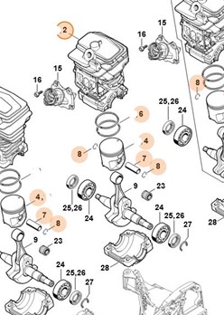 Cylinder z tłokiem Ø 44 mm MS 251 11430201207 części stihl