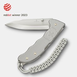 Scyzoryk Victorinox Evoke Alox w szarej rękojeści, z ostrzem ze stali nierdzewnej, zwycięzca w konkursie Red Dot 2023, z zawieszką z paracordu.