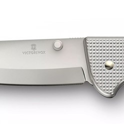 Scyzoryk Victorinox Evoke Alox w szarej rękojeści, z ostrzem ze stali nierdzewnej, zwycięzca w konkursie Red Dot 2023, z zawieszką z paracordu.