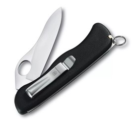 Scyzoryk Victorinox Sentinel Clip czarny z dużym ostrzem otwieranym jedną ręką, minimalistyczny design z klipsem do mocowania w kieszeni.