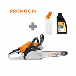  Promocyjny zestaw STIHL MS 172 – pilarka spalinowa z prowadnicą 35 cm, butelka do mieszanki paliwowej oraz olej Forest Plus 1L.