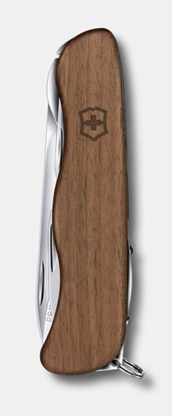 Scyzoryk Victorinox Forester Wood z rękojeścią z drewna, piłą do drewna, dużym ostrzem, korkociągiem i otwieraczem do butelek.