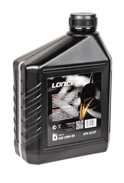 Duża butelka oryginalnego oleju silnikowego Loncin 10W30 o pojemności 1.4 litra do maszyn ogrodniczych czterosuwowych.